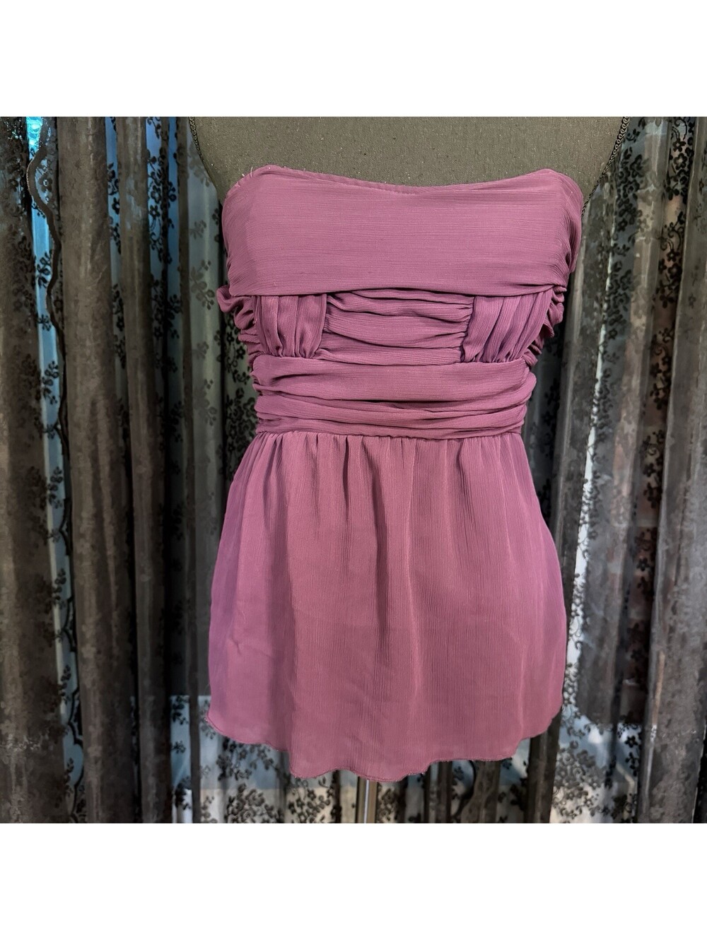 Charlotte Russe Y2K Plum Strapless Tube Top Ruched Chiffon Tie Waist Size M